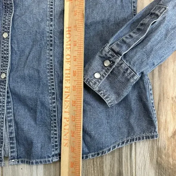 Harley Davidson Shirt Adult M Blue Denim Pearl Snap Rodeo Western Biker Womens - Picture 6 of 7